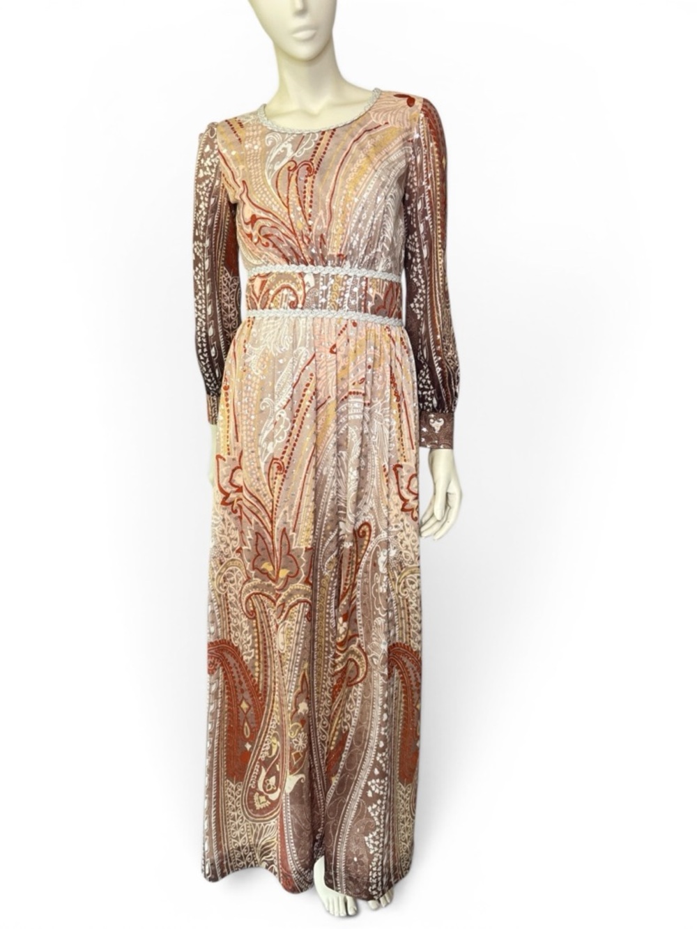 60s Toni Todd Simmering Metallic Vintage Ombré Maxi Dress inMauve, Rust and Pink